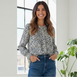 Jane & Delancey Boho Floral Blouse Large Cottagecore Long Sleeve Top